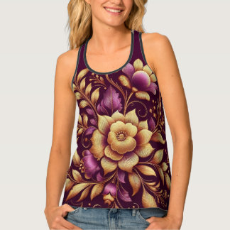 Golden Purple Petal: Royal Floral  Tank Top