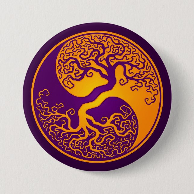 Golden Purple Tree of Life Yin Yang Pinback Button (Front)