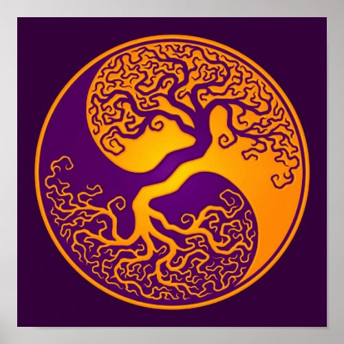Golden Purple Tree of Life Yin Yang Poster