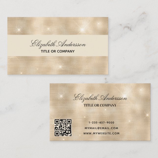 Golden qr code elegant script business card (Front/Back)