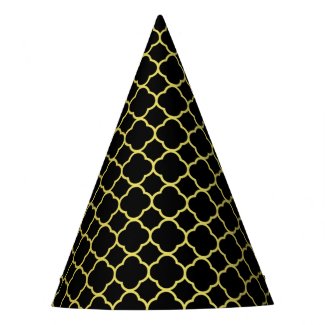Golden Quatrefoil Black Party Hat