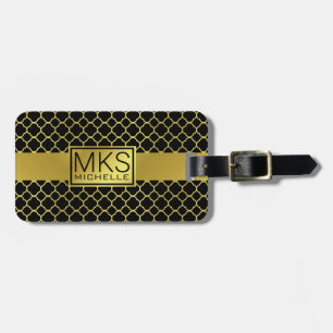 Golden Quatrefoil Monogrammed Luggage Tag