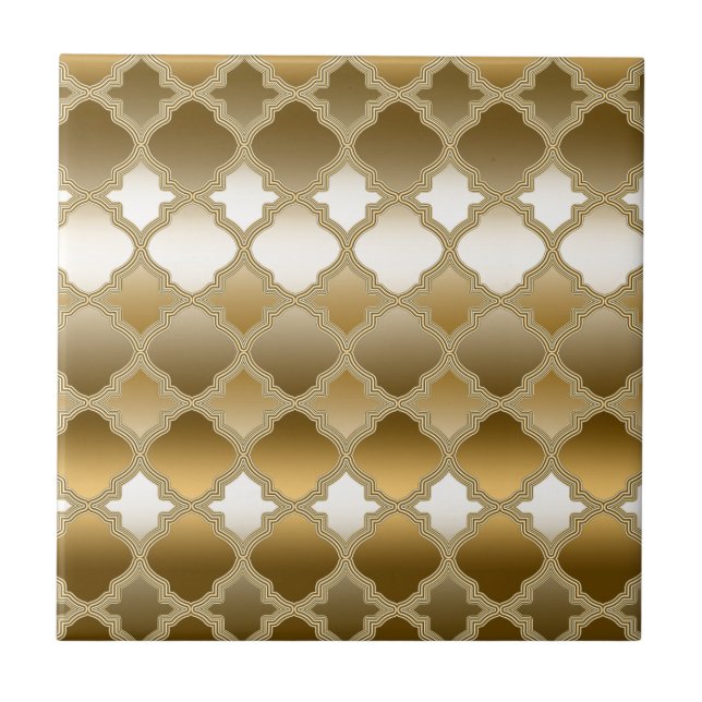 Golden Quatrefoil Moroccan Lattice Pattern Ceramic Tile (Front)