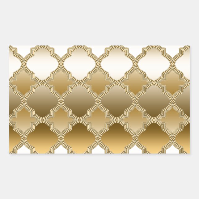 Golden Quatrefoil Moroccan Lattice Pattern Rectangular Sticker (Front)