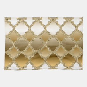 Golden Quatrefoil Moroccan Lattice Pattern Towel