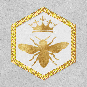 golden queen bee on white background patch