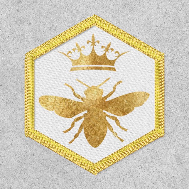 golden queen bee on white background patch (Front)