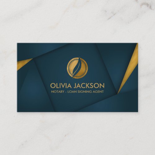 Golden Quill Pen and Geometric Layout Business Card