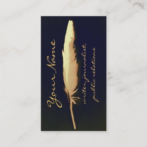 Customizable golden quill writer business card