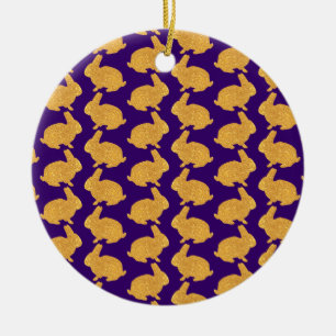 Golden Rabbits Ceramic Ornament