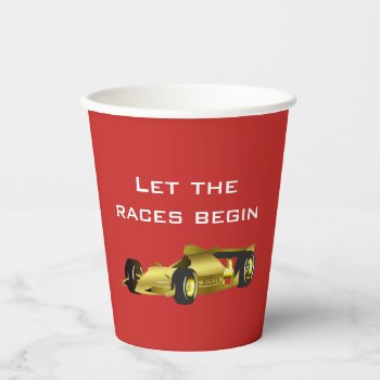 Golden Race Car Red Paper Cup by Hannahscloset at Zazzle
