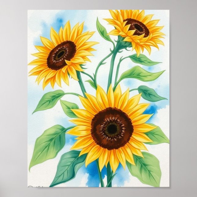 Golden Radiance: A Vibrant Watercolor Triptych of  Poster (Front)