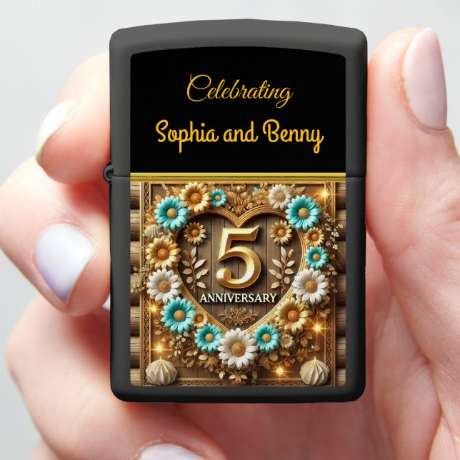 Golden Radiance: Fifth Anniversary Celebration Des Zippo Lighter (In Hand)