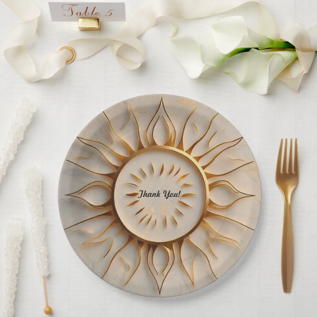 "Golden Radiance Rise" Paper Plates (Wedding)