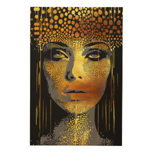 Golden Radiance: Woman's Beauty Embodied Wood Wall Art