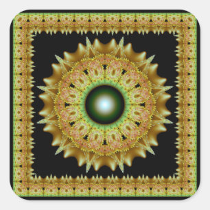 Golden radiant glossy mandala square sticker