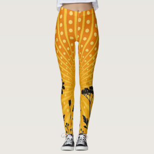 Golden radiant polka dot  silhouette Bloom  Leggings