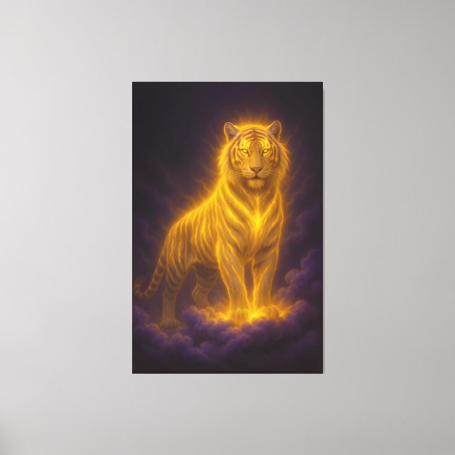 Golden Radiant Tiger on Storm Clouds – Fantasy Art Canvas Print (Front)