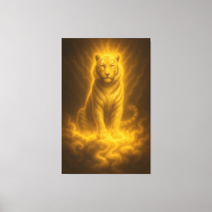 Golden Radiant White Tiger – Fantasy Art Painting Canvas Print