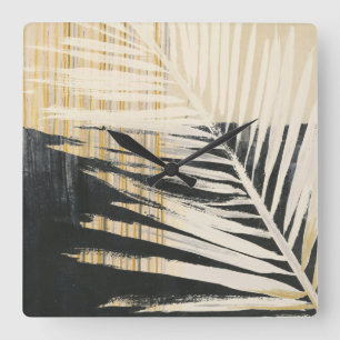 Golden Raffia - Palm Fronds Square Wall Clock