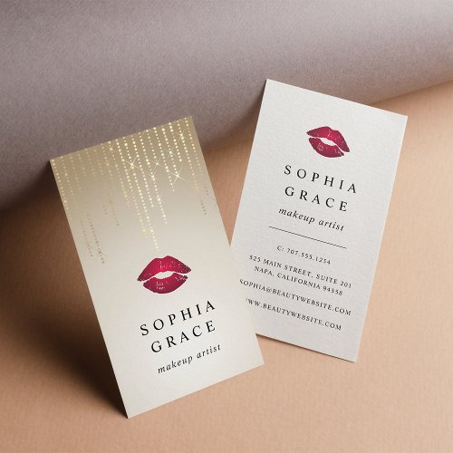 Golden Rain Makeup Artist Lips Business Card