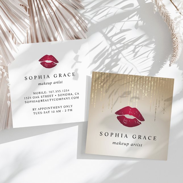 Golden Rain Makeup Artist Lips Square Business Card (Creator Uploaded)