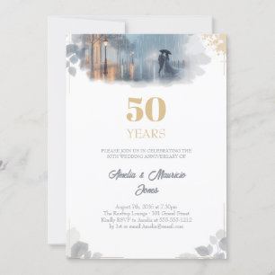 Golden Rain Romance wedding anniversary Invitation