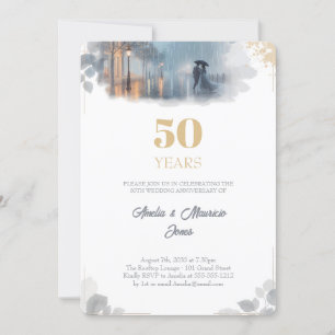 Golden Rain Romance wedding anniversary Invitation