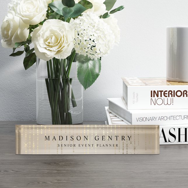 Golden Rain String Lights Personalized Desk Name Plate (Creator Uploaded)