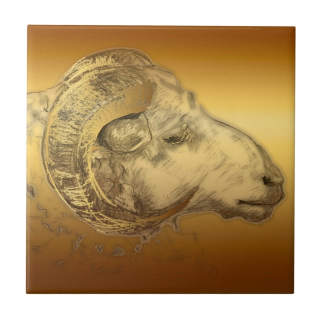 Golden Ram Chinese New Year 2027 CT Ceramic Tile (Front)