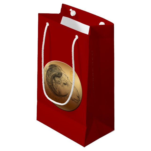 Golden Ram Chinese New Year of the Sheep Small Gift Bag (Front Angled)
