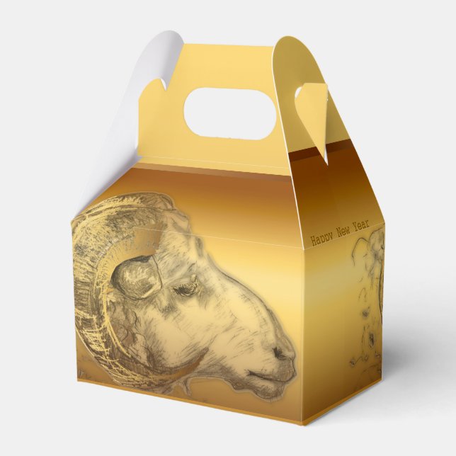 Golden Ram Chinese New Year Zodiac Favor Box (Front Side)