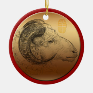 Golden Ram Year - Chinese Astrology Ceramic Ornament