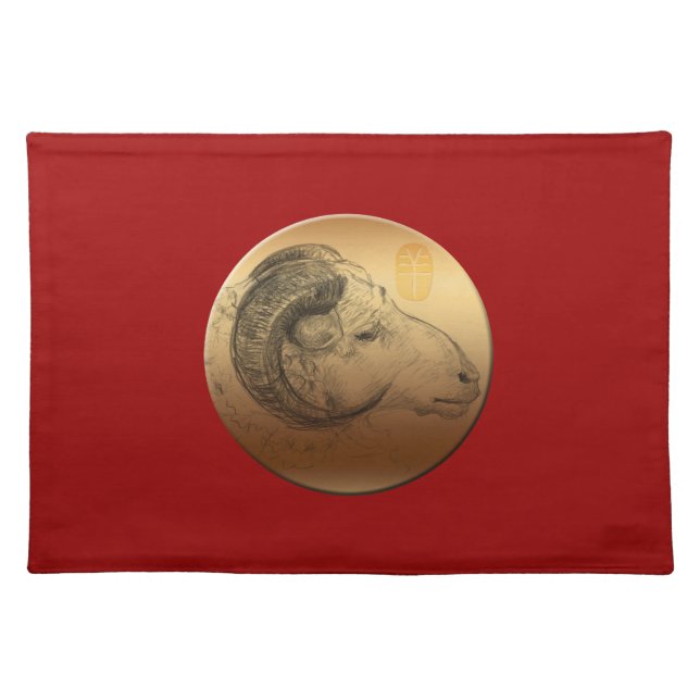 Golden Ram Year - Chinese Astrology Cloth Placemat (Front)