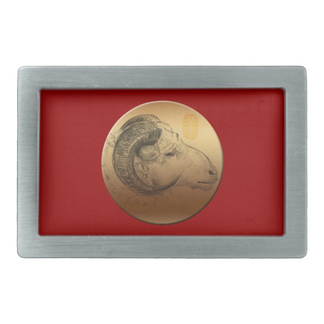 Golden Ram Year Chinese Astrology Zodiac Belt B Belt Buckle (Front)