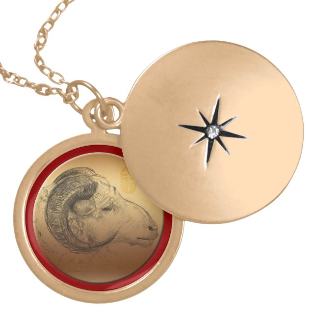 Golden Ram Year Chinese Astrology Zodiac Necklace (Front)