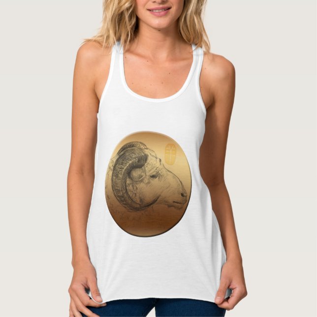 Golden Ram Year Chinese Astrology Zodiac Women T Tank Top (Front)