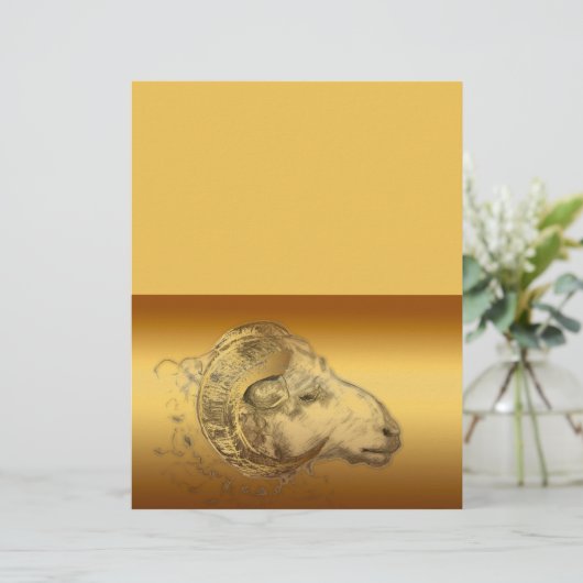 Golden Ram Year Chinese Zodiac Aries Letterhead (Standing Front)