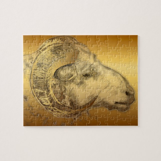 Golden Ram Year Chinese Zodiac Aries Puzzle 2 (Horizontal)