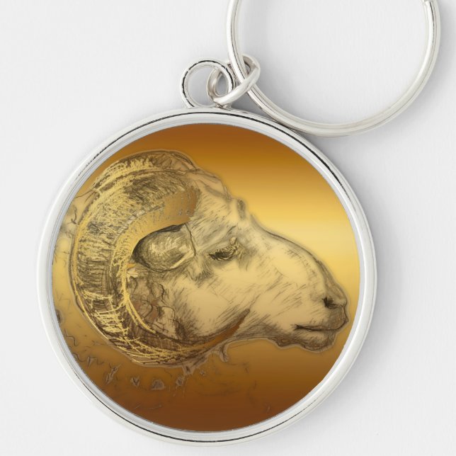 Golden Ram Year Chinese Zodiac Aries R Keychain (Front)