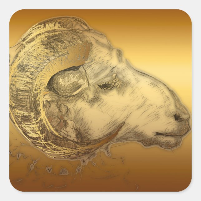 Golden Ram Year Chinese Zodiac Aries Square Stick Sticker (Front)