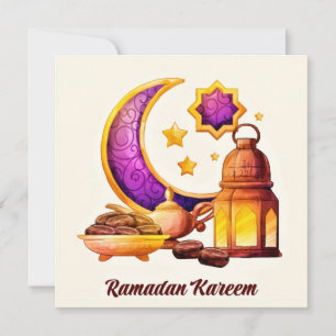 Golden Ramadan Kareem with lantern and stars Holiday Card