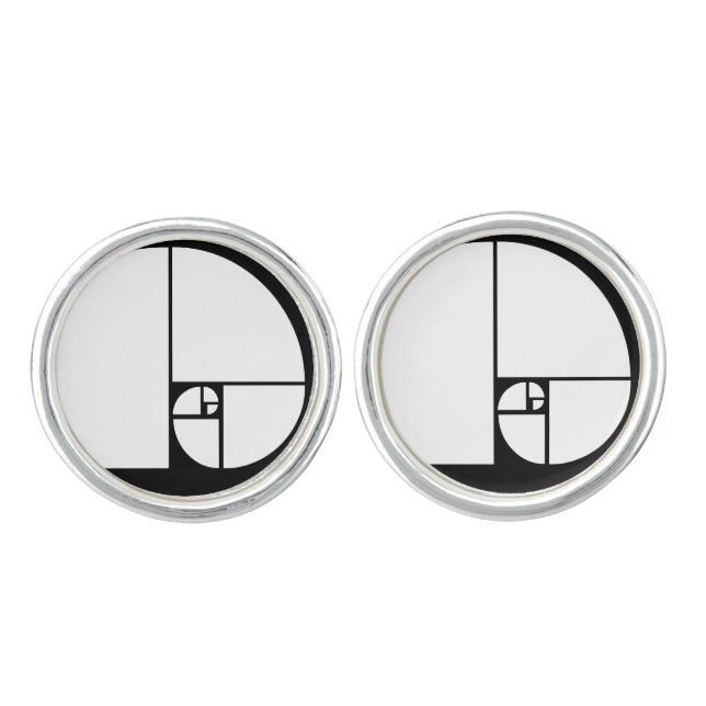 Golden Ratio, Fibonacci Spiral Art Cufflinks (Front)