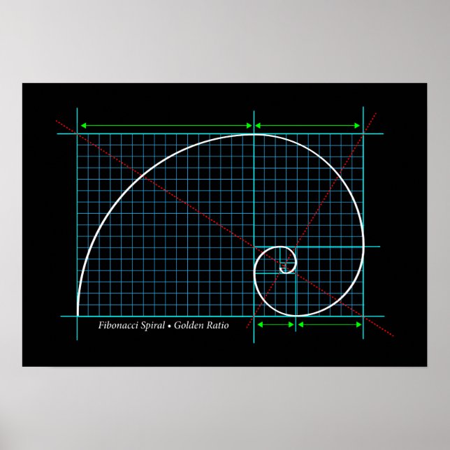 Golden Ratio, Fibonacci Spiral, Color Drawing Poster (Front)