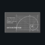 Golden Ratio, Fibonacci Spiral, Drawing Business Card<br><div class="desc">Fibonacci spiral art for math instruction. Also known as golden ratio,  divine proportion,  golden section,  Fibonacci sequence,  phi. Fascinating artists,  geeks and scientists for centuries. Celebrate  Fibonacci day,  November 23! 1, 1, 2, 3. Technical drawing with construction and dimension lines. White.</div>
