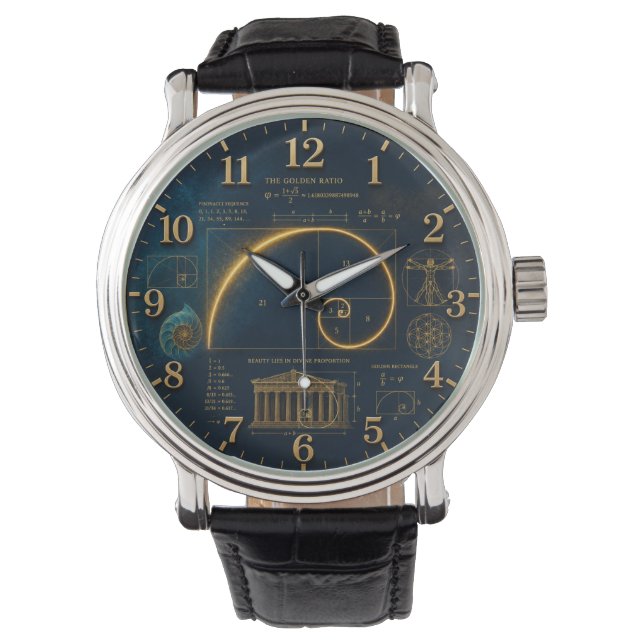 Golden Ratio Fibonacci Spiral Mathematics Watch (Front)
