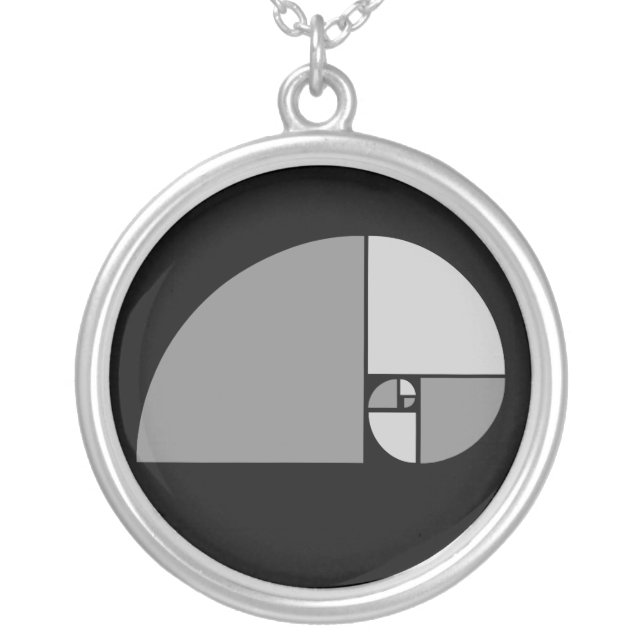 Golden Ratio, Fibonacci Spiral Silver Plated Necklace (Front)
