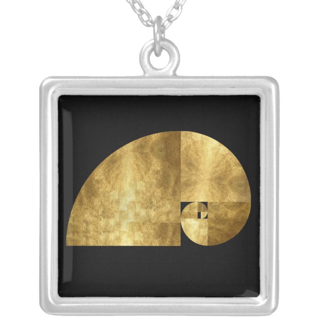Golden Ratio, Fibonacci Spiral Silver Plated Necklace (Front)