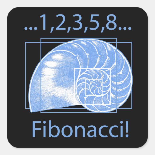 Golden Ratio, Fibonacci Spiral Square Sticker (Front)