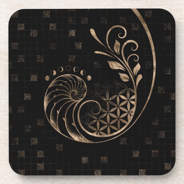 Golden Ratio - Sacred Geometry Ornament Beverage Coaster (Front)